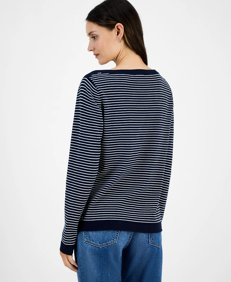 Nautica Jeans Women's Cotton Striped Boat-Neck Sweater
