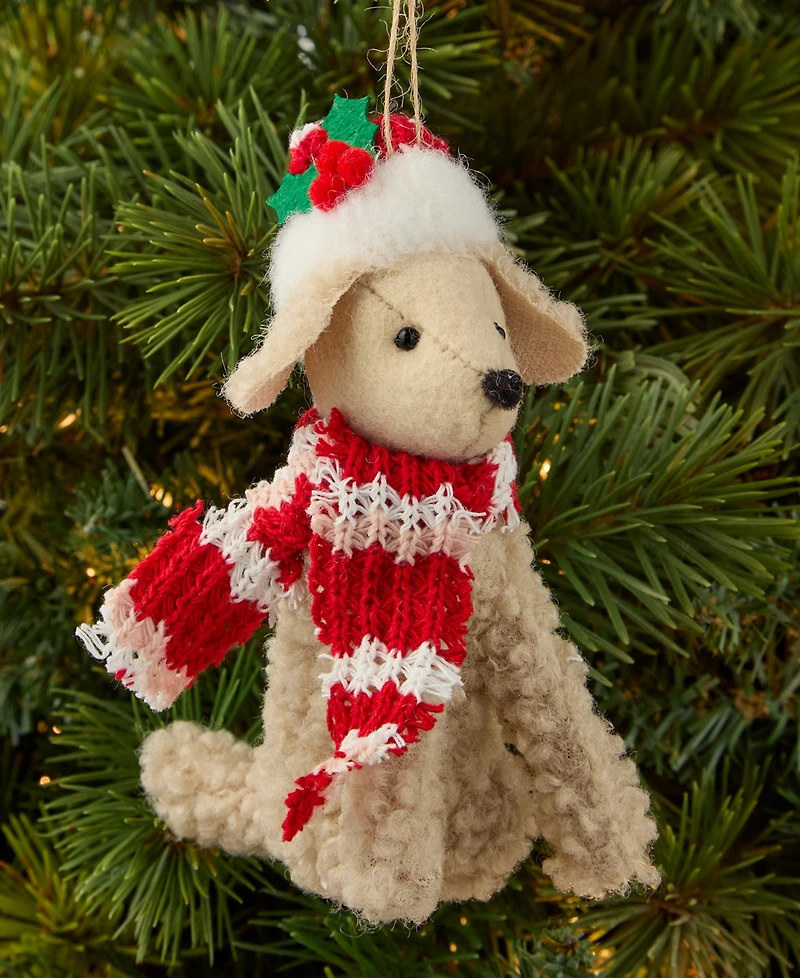 Holiday Lane Pets Golden Dog with Santa Hat Ornament, Macy's Exclusive