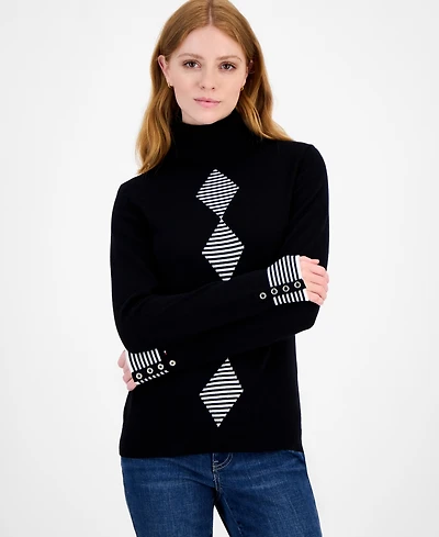 Tommy Hilfiger Women's Cotton Argyle Striped Turtleneck Sweater