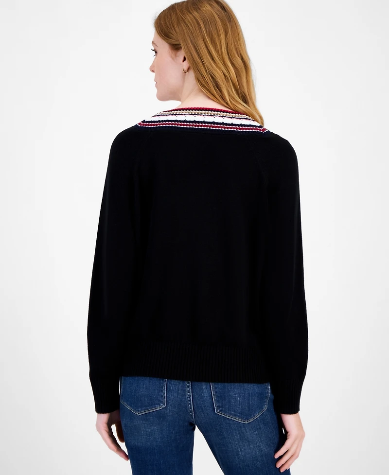 Tommy Hilfiger Women's Textured V Neck Sweater