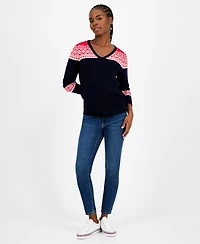 Tommy Hilfiger Women's Cotton Fair Isle V-Neck Sweater