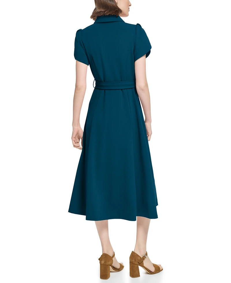 Calvin Klein Women's Scuba Crepe Belted Shirtdress