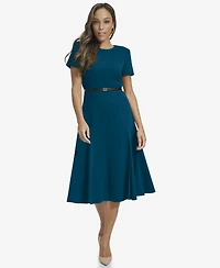 Calvin Klein Women's Short-Sleeve Belted Fit & flare Dress