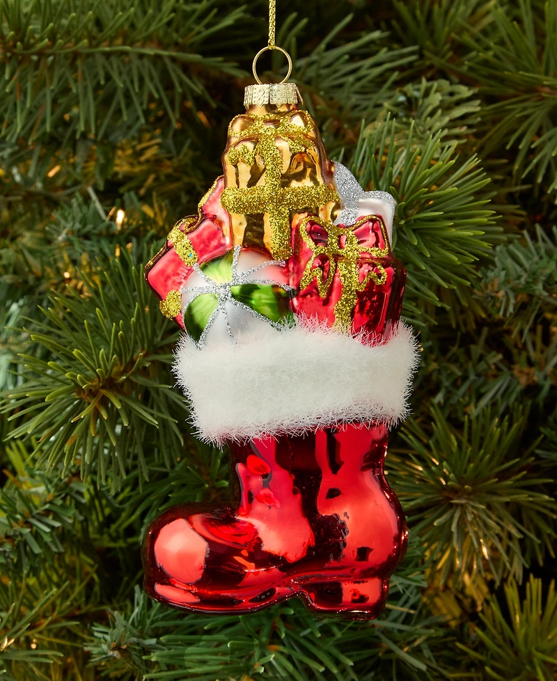 Holiday Lane Christmas Cheer Red Stocking with Gifts Ornament, Macy's Exclusive