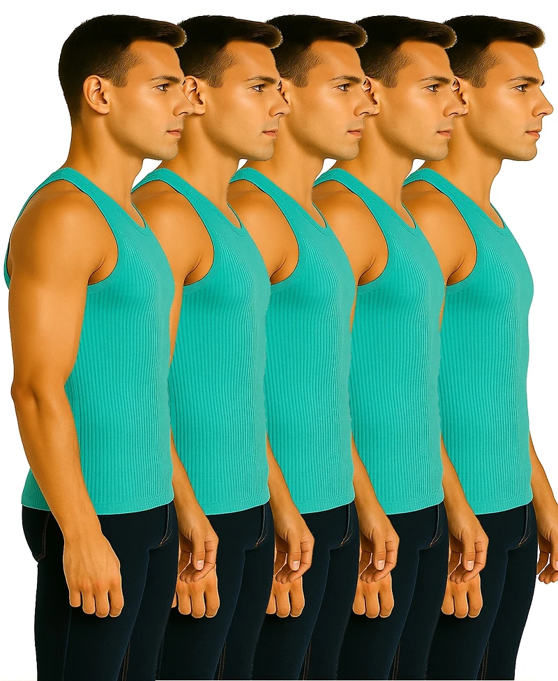 Galaxy By Harvic Men's 5-Pack Heavyweight Ribbed Tank Top