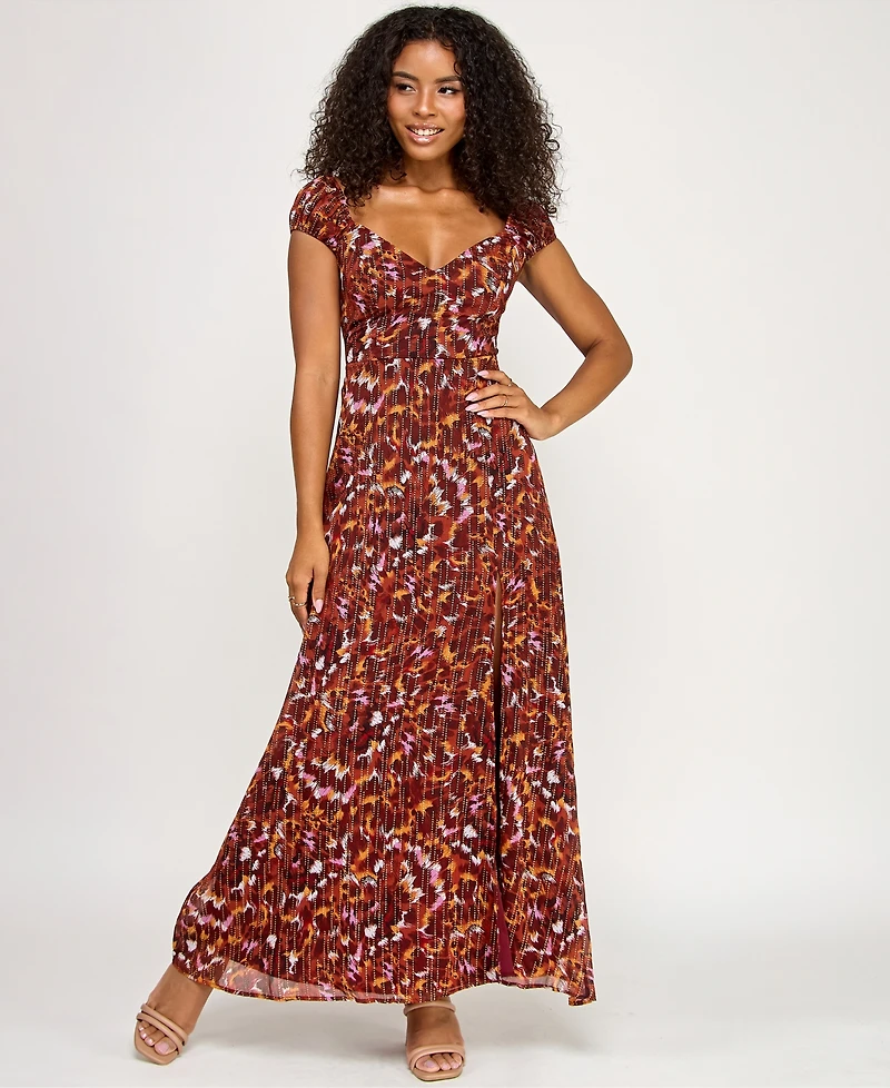 Katia Rae Juniors' Glitter-Print Tie-Back Maxi Dress