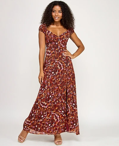 Katia Rae Juniors' Glitter-Print Tie-Back Maxi Dress