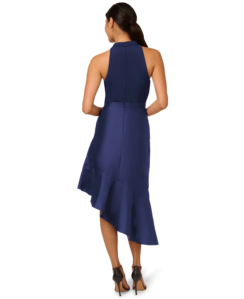 Adrianna Papell Women's Mixed-Media Sleeveless Ruffle-Trim Dress