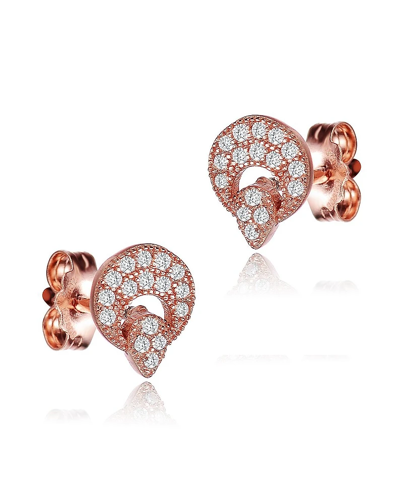 Genevive Sterling Silver 18K Rose Gold Plated with Clear Cubic Zirconia Round Stud Earrings