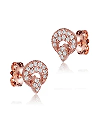 Genevive Sterling Silver 18K Rose Gold Plated with Clear Cubic Zirconia Round Stud Earrings