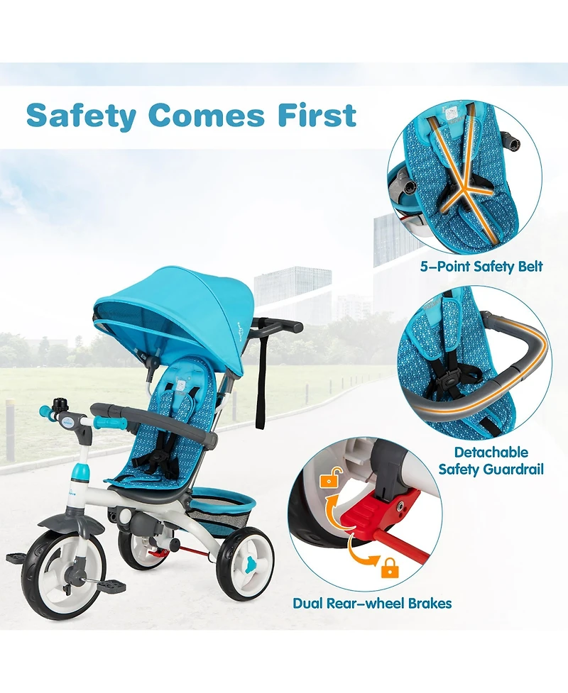 Gymax Baby Tricycle Stroller 6-in-1 Kids Push Trike w/ Removable 5-Position Canopy