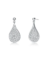 Rachel Glauber White Gold Plating with French Pave Clear Cubic Zirconia Raindrop Pear Dangle Earrings