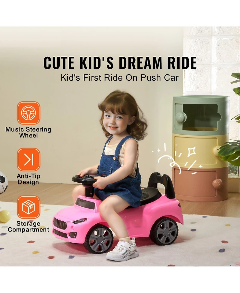 Toddler Ride On Push Car Ages 1-3 with Music Steering Wheel and Under Seat Storage