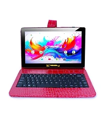 Linsay 10.1" Octa Core 256GB Storage Android 15 Tablet with Red Crocodile Keyboard