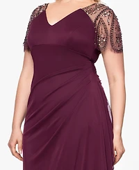 Xscape Plus Embellished Sheer Matte Jersey Gown
