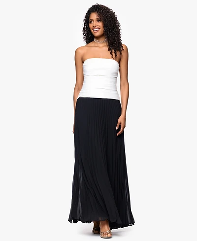 Betsy & Adam Women's Colorblocked Strapless Chiffon-Skirt Long Dress