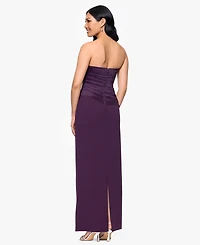 Betsy & Adam Women's Taffeta Crepe Long Strapless Sheath Dress