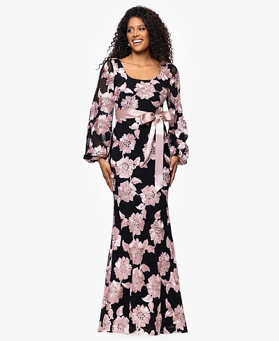 Betsy & Adam Women's Soutache Long-Sleeve Long Sheath Dress