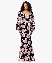 Betsy & Adam Women's Soutache Long-Sleeve Long Sheath Dress