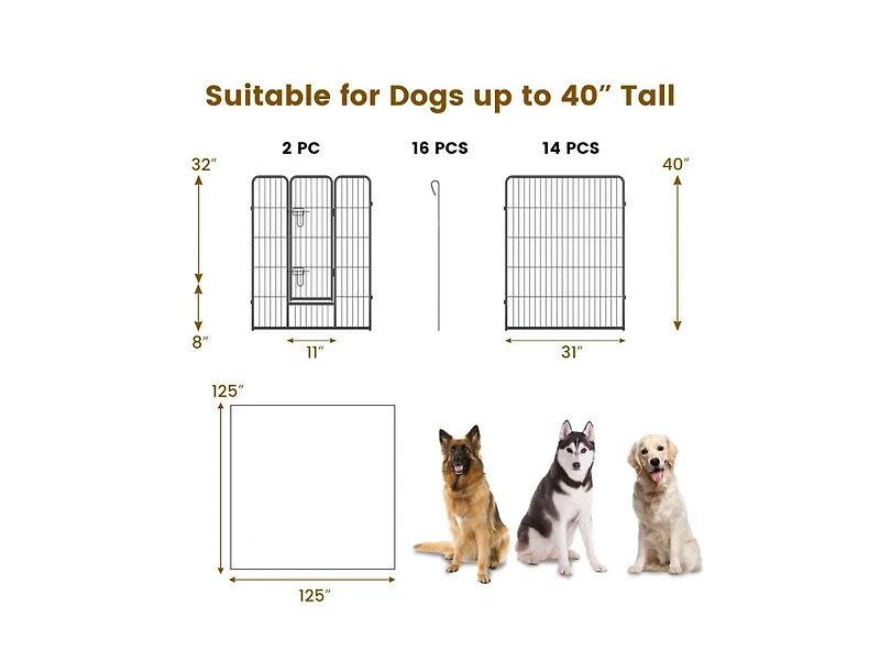 16 Panel 40 Inches Height Dog Playpen with Lock and Large Door