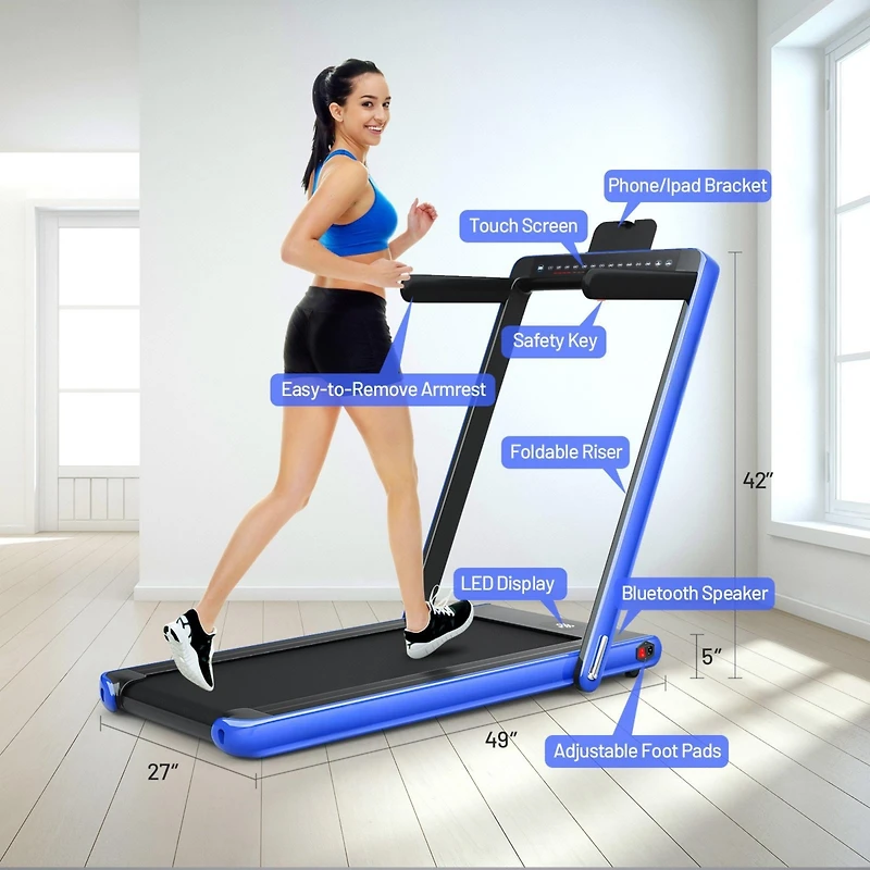 2.25 Hp 2-in-1 Folding Walking Pad Treadmill with Dual Display and App Control