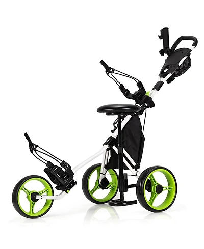 3 Wheel Folding Golf Push Cart with Seat Scoreboard and Adjustable Handle