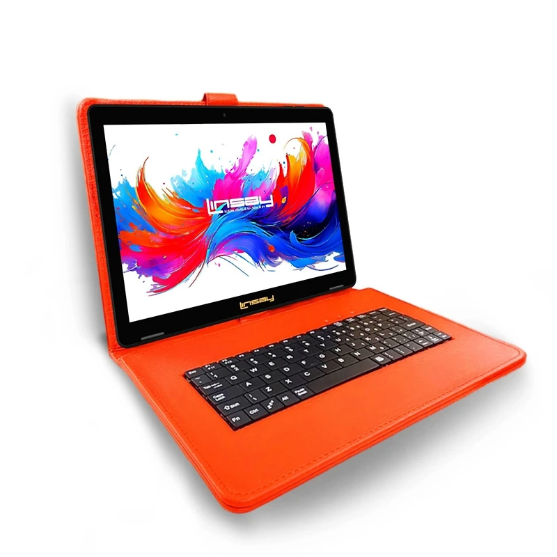 Linsay 10.1"Octa Core 256GB Storage Android 15 Tablet with Red Style Keyboard Premium Tablet Variety Applications