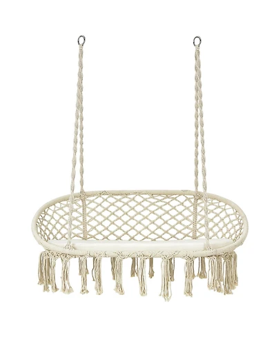 Gymax 2 Person Hanging Hammock Chair with Cushion Macrame Swing 330 lbs Capacity
