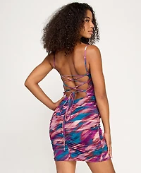 Emerald Sundae Juniors' Lace-Up Mesh Bodycon Dress