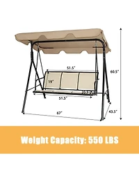 Gymax Brown Outdoor Swing Canopy Patio Swing Chair 3 Person Canopy Hammock