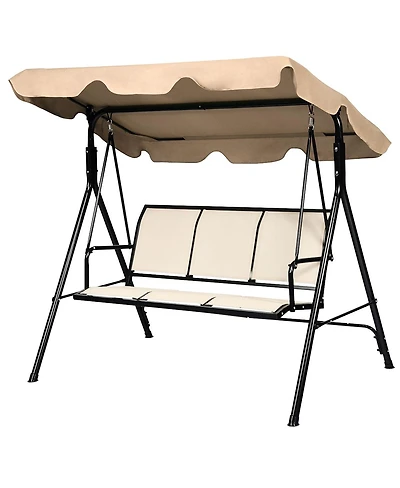 Gymax Brown Outdoor Swing Canopy Patio Swing Chair 3 Person Canopy Hammock