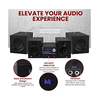 Pyle 3-Piece Wireless Bt Streaming Stereo System – MP3, Usb, Fm Radio, Bass Reflex Speaker, Remote & 2 Wireless Microphones (Black)