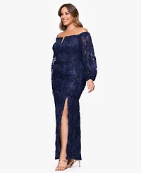 Xscape Plus Off-The-Shoulder Soutache Lace Dress