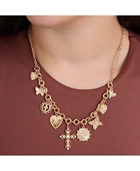 Jessica Simpson Gold-Tone Textured Cross & Heart Charm Necklace