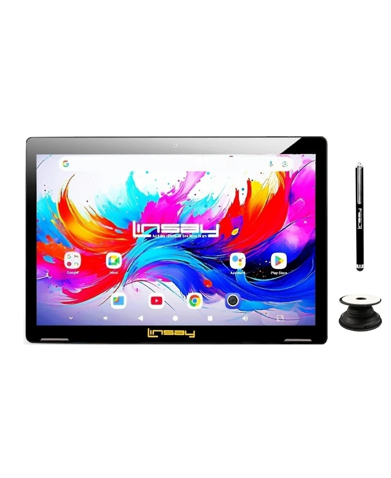 Linsay 10.1" Octa Core 256GB Storage Android 15 Tablet with Pop Holder and Pen Stylus