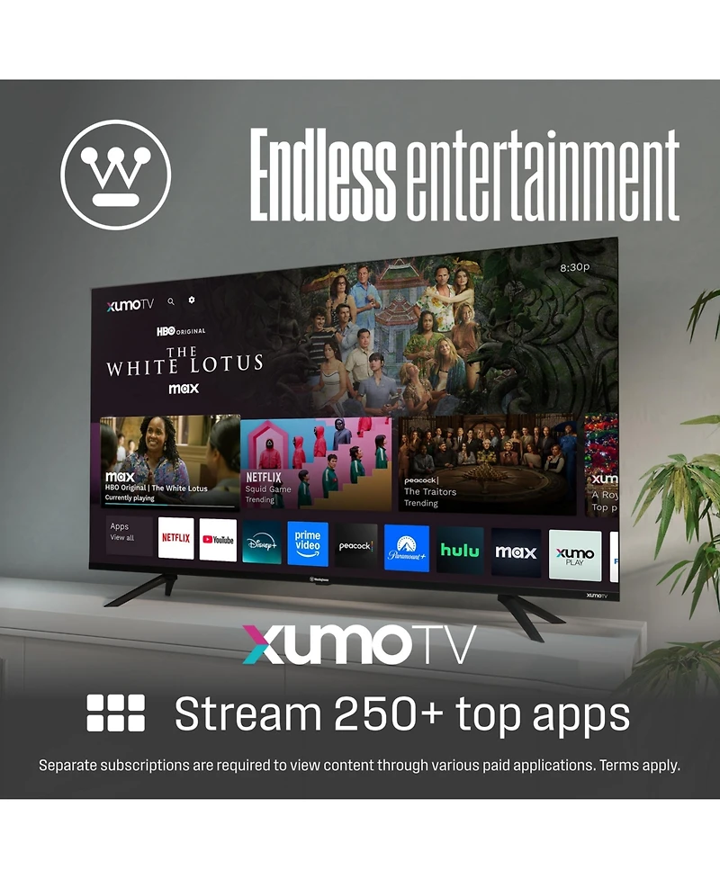 Westinghouse 43-inch Smart Tv, 4K Uhd Xumo Tv w/ HDR10, Voice Remote, Dolby Vision, Edgeless, Flat Screen Led Television w/Apple Home kit, Wi-Fi & Mob