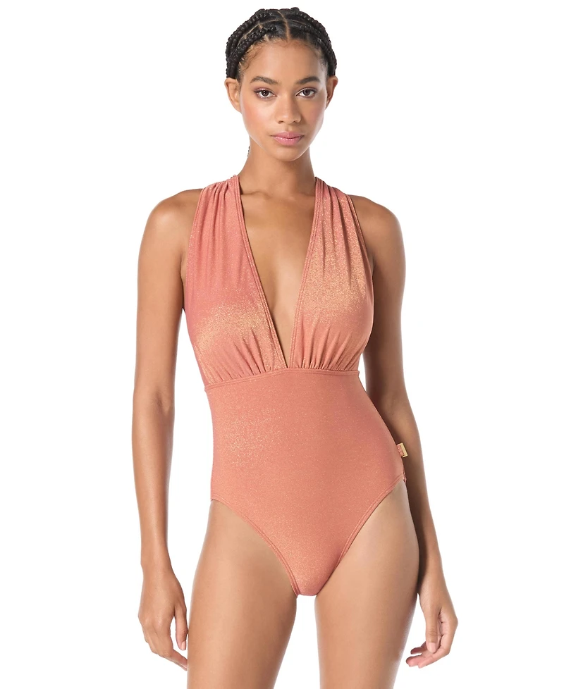 Vince Camuto Women's Sparkle Plunge One-Piece Swimsuit