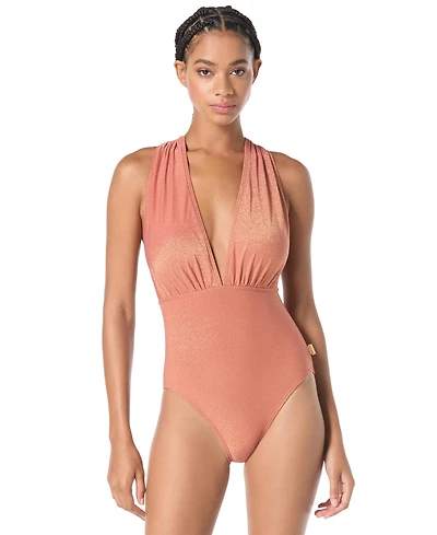 Vince Camuto Women's Sparkle Plunge One-Piece Swimsuit