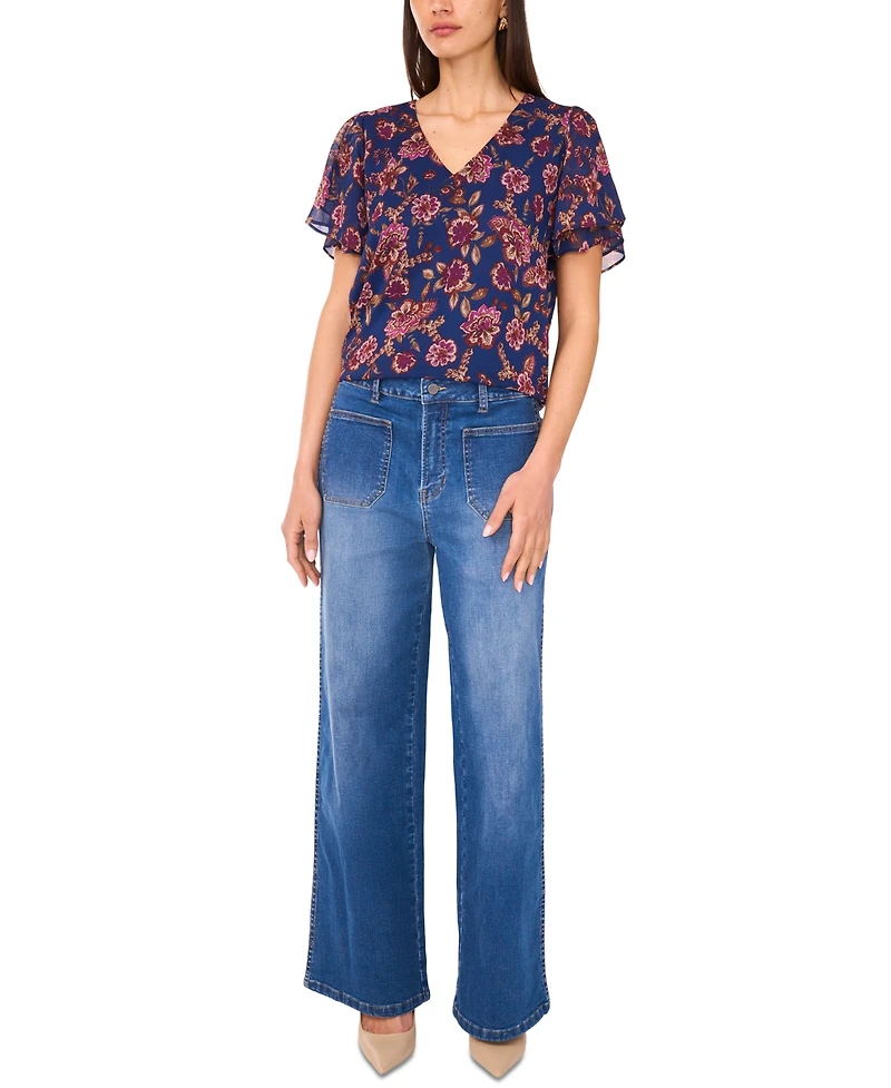 Vince Camuto Women's Flutter-Sleeve V-Neck Blouse