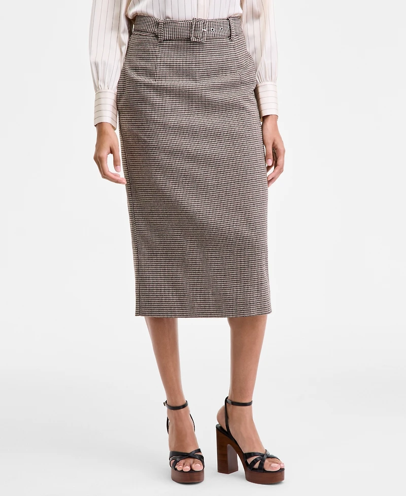French Connection Women's Houndstooth Belted Midi Skirt
