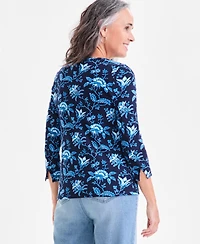 Style & Co Petite Cotton Printed 3/4-Sleeve Boat-Neck Top, Macy's Exclusive