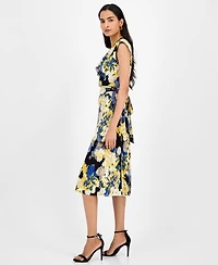 Kasper Women's Printed Cowlneck Tie-Waist Midi Dress