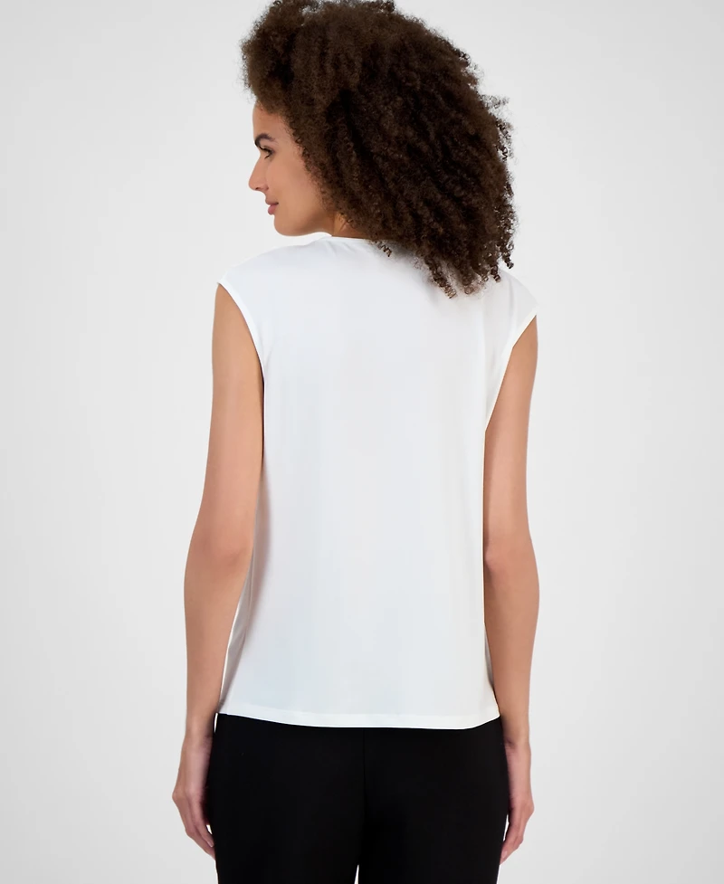 Kasper Scoop-Pleat-Neck Cap-Sleeve Blouse, Regular & Petite