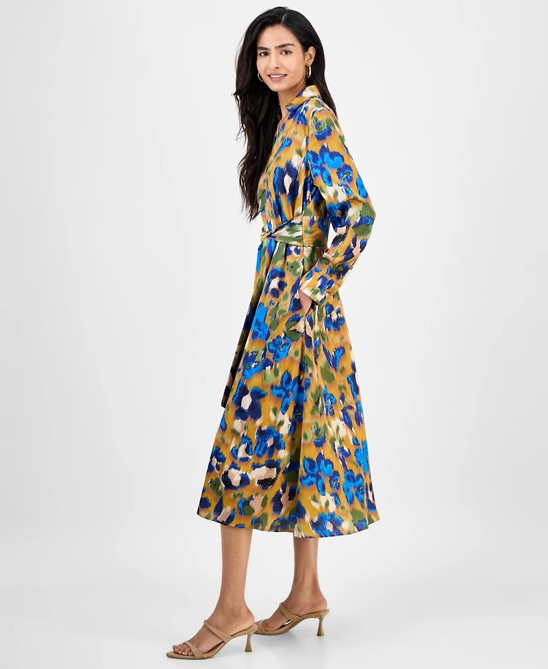Tahari Asl Women's Printed V-Neck Tie-Waist Midi Dress