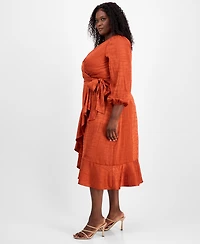 Tahari Asl Plus Surplice V-Neck Belted Midi Dress
