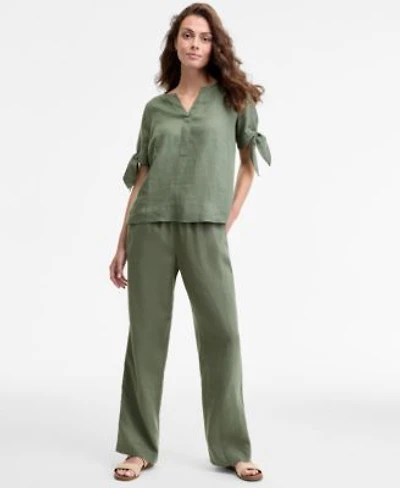 Charter Club 100 Linen Tie Cuff Top Drawstring Pants Macys Exclusive