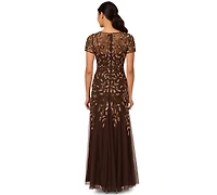 Adrianna Papell Floral-Beaded Gown