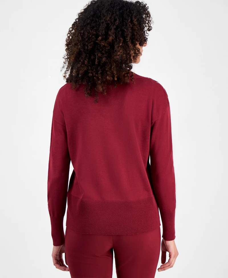 Jm Collection Petite Lace-Up Shoulder V-Neck Sweater, Macy's Exclusive