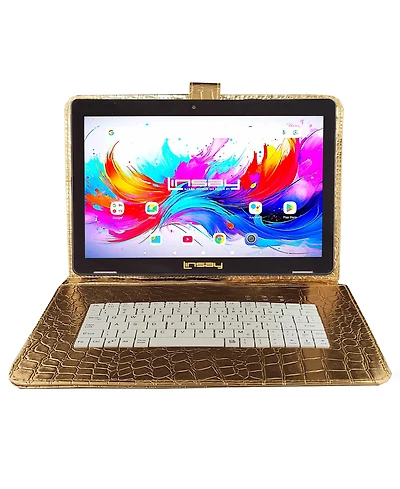 Linsay 10.1" Octa Core 256GB Storage Android 15 Tablet with Golden Keyboard