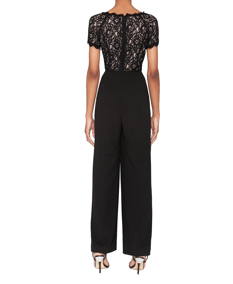 White Tie by Shani Women's Lace & Scuba Crepe Wide-Leg Jumpsuit
